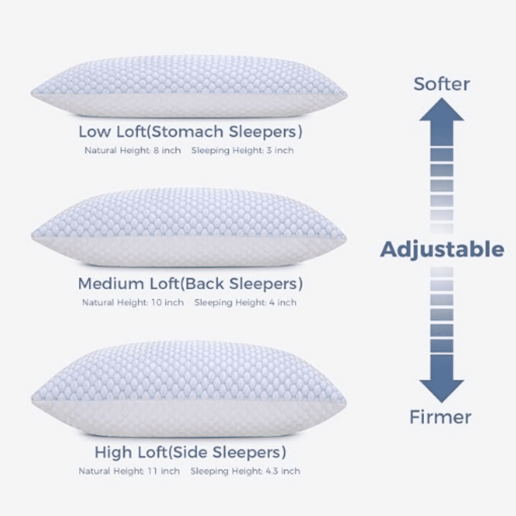 Shredded Memory Foam Pillows Queen Size Set of 2, Cooling Pillows for S ping 2 Pack, Adjustable Loft Bed Firm or Soft Pillows for Side, Back, Stomach, Hot S pers (20"x 30")