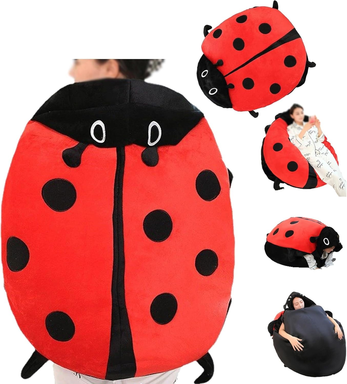 Wearable Ladybug Pillow, Giant Plush Bed Pillow for Ultimate Comfort, Soft Hugging Cushion for Kids and Adults, Cozy Sleep, Lounging, and Home Relaxation