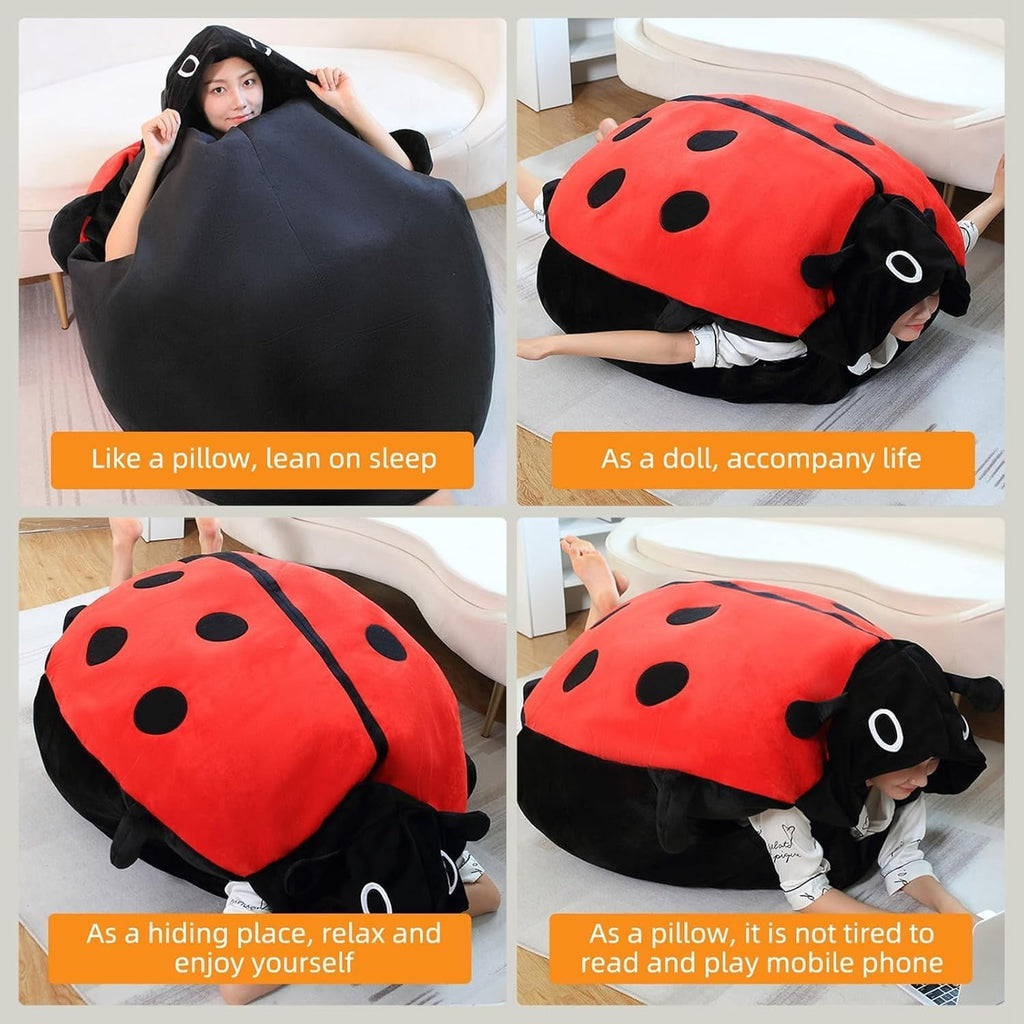 Wearable Ladybug Pillow, Giant Plush Bed Pillow for Ultimate Comfort, Soft Hugging Cushion for Kids and Adults, Cozy Sleep, Lounging, and Home Relaxation