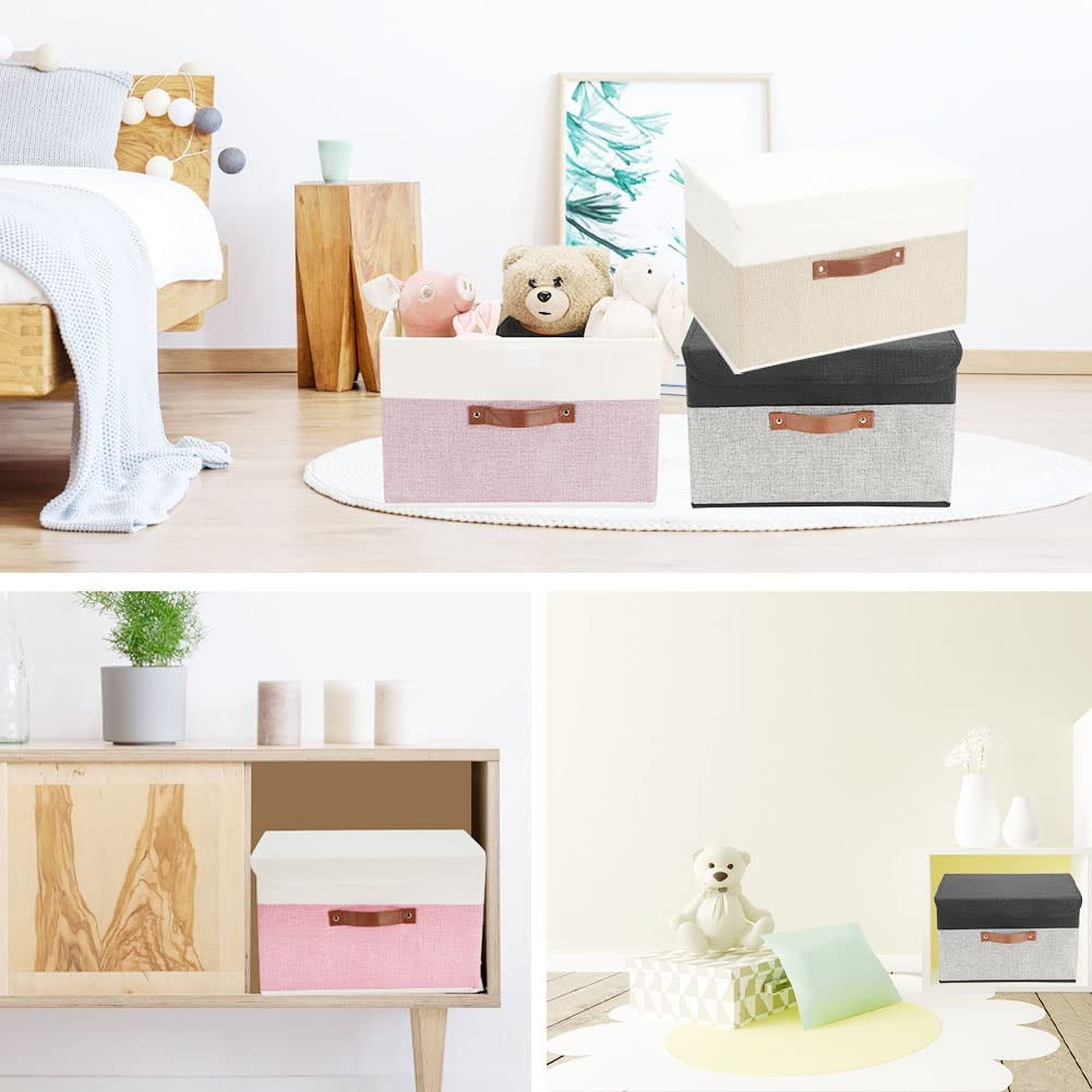 8 Pack Decorative Storage Bins Containers Fabric Bins with Lids Storage Baskets Bulk for Shelves Drawers, Desktop, Closet, Playroom, Classroom, Office, Bedroom