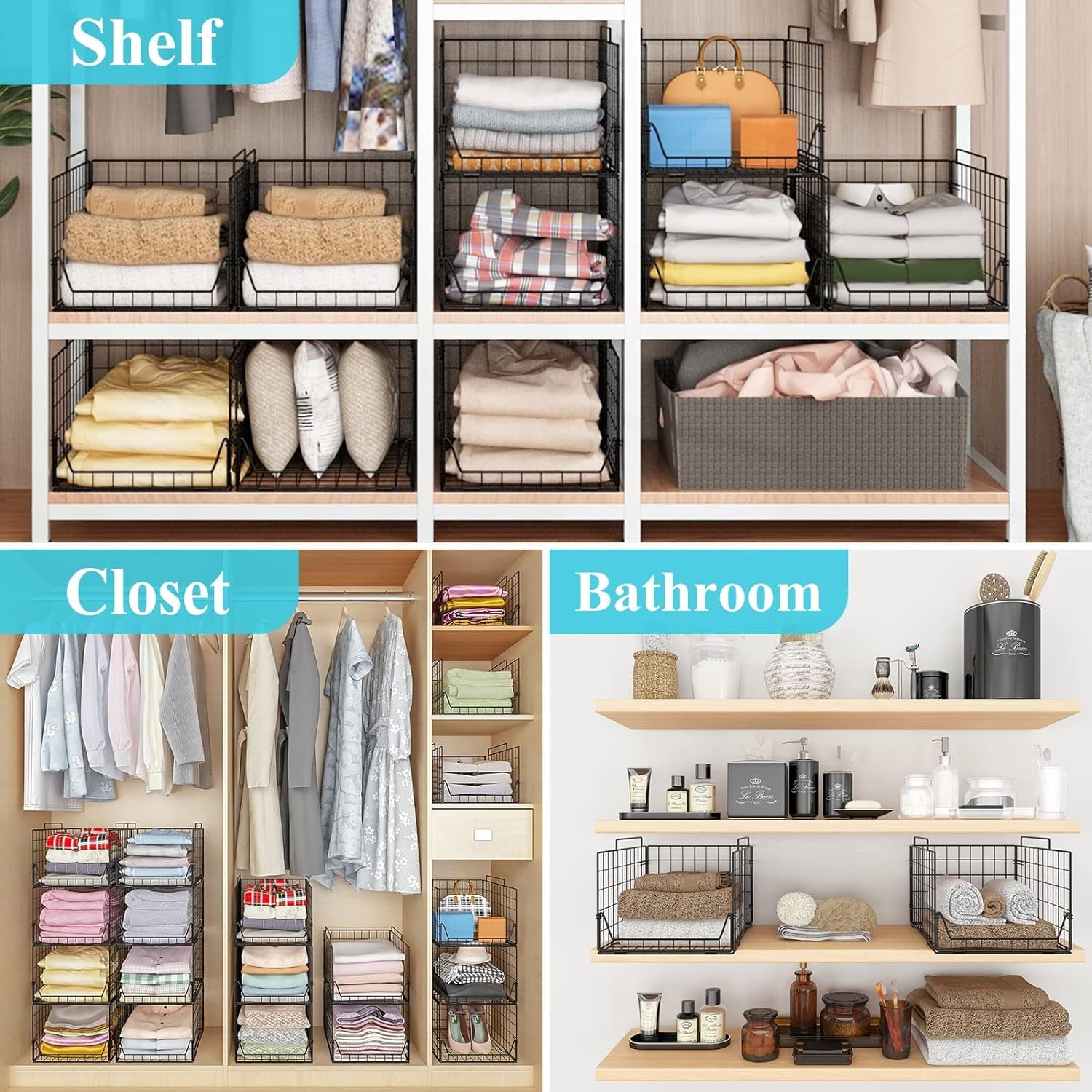 Stackable Closet Organizers and Storage Bins 4 Pack
