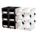 12-Pack Stackable Plastic Storage Bins with Lids, 14.8x8.5x7.1 Inch, Black and Clear Organizing Containers for Garage, Office, Craft Supplies