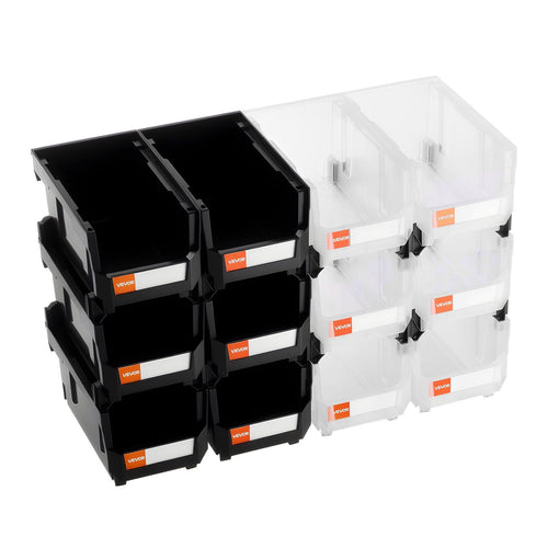12-Pack Stackable Plastic Storage Bins with Lids, 14.8x8.5x7.1 Inch, Black and Clear Organizing Containers for Garage, Office, Craft Supplies