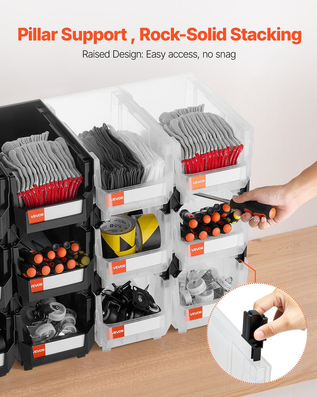 12-Pack Stackable Plastic Storage Bins with Lids, 14.8x8.5x7.1 Inch, Black and Clear Organizing Containers for Garage, Office, Craft Supplies