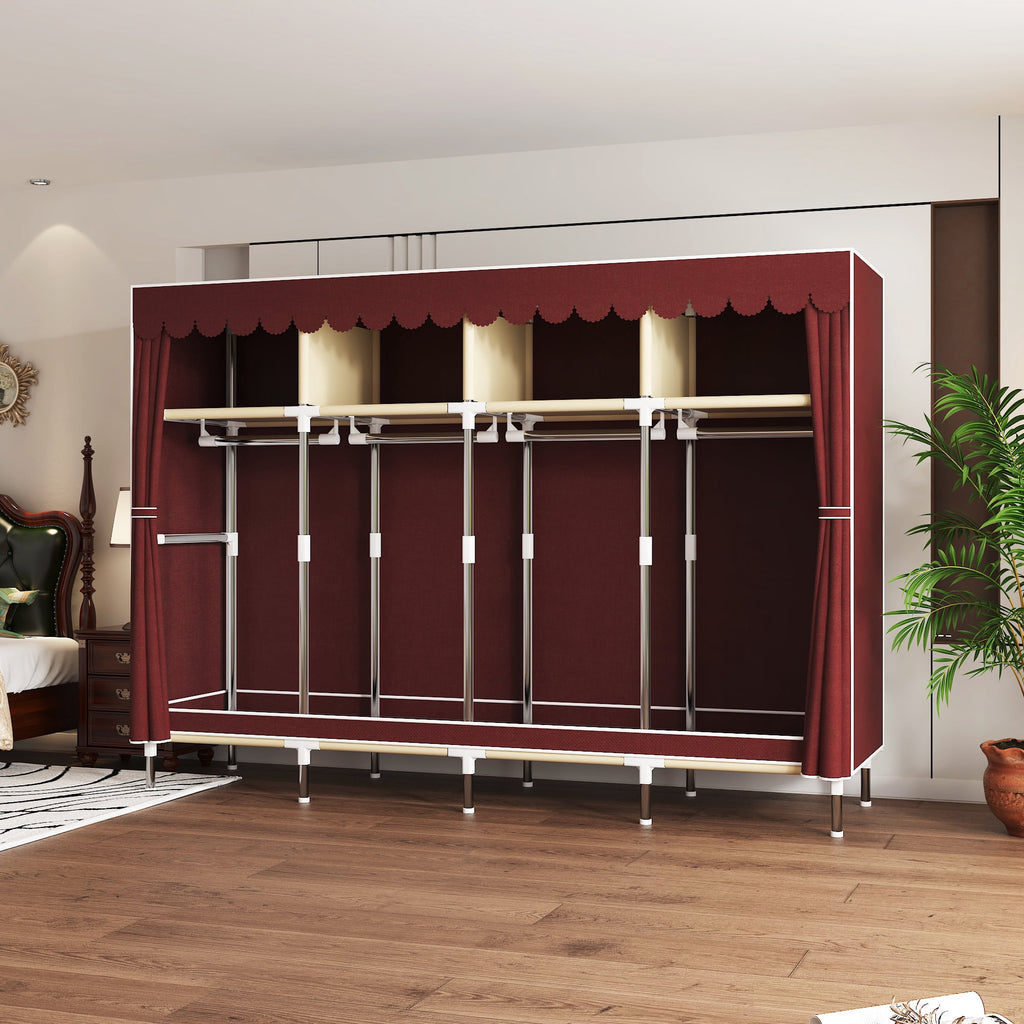 78.7Inch Portable Wardrobe Closet, 4 Storage Spaces with 4Hanging Rods,s，Steel Frame Fabric Organizer, Easy Assembly and Dust Resistant Design,red