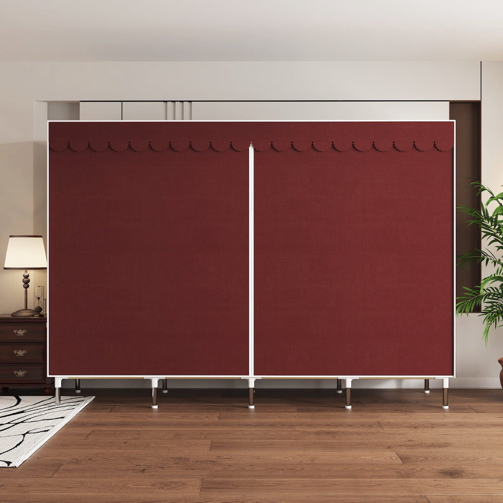 78.7Inch Portable Wardrobe Closet, 4 Storage Spaces with 4Hanging Rods,s，Steel Frame Fabric Organizer, Easy Assembly and Dust Resistant Design,red