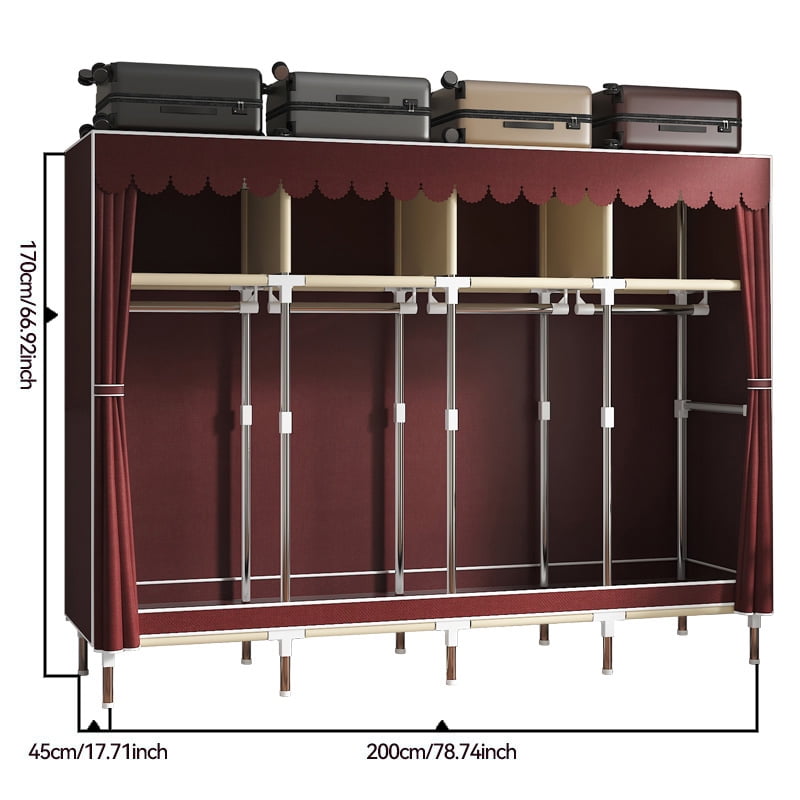 78.7Inch Portable Wardrobe Closet, 4 Storage Spaces with 4Hanging Rods,s，Steel Frame Fabric Organizer, Easy Assembly and Dust Resistant Design,red