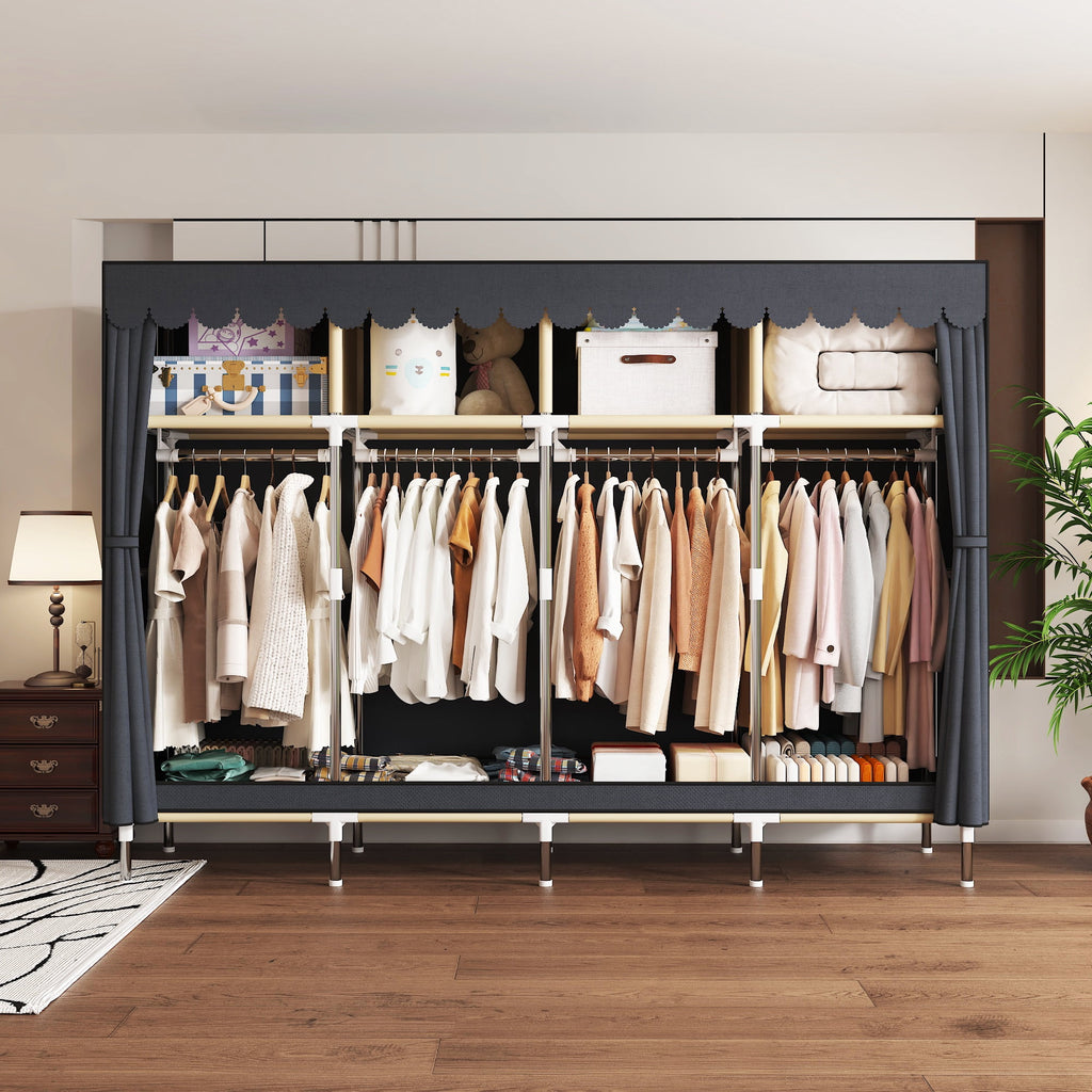 78.7Inch Portable Wardrobe Closet, 4 Storage Spaces with 4Hanging Rods,s，Steel Frame Fabric Organizer, Easy Assembly and Dust Resistant Design,red
