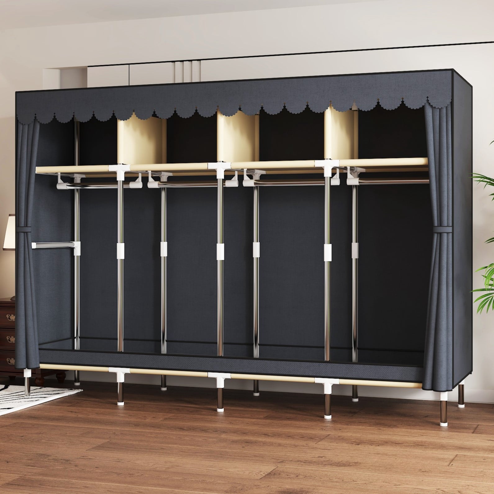 78.7Inch Portable Wardrobe Closet, 4 Storage Spaces with 4Hanging Rods,s，Steel Frame Fabric Organizer, Easy Assembly and Dust Resistant Design,red