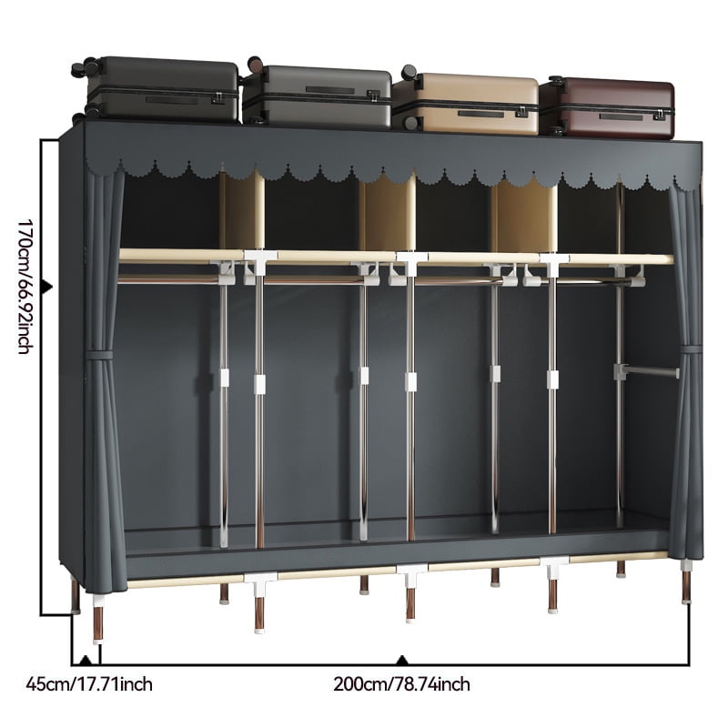 78.7Inch Portable Wardrobe Closet, 4 Storage Spaces with 4Hanging Rods,s，Steel Frame Fabric Organizer, Easy Assembly and Dust Resistant Design,red