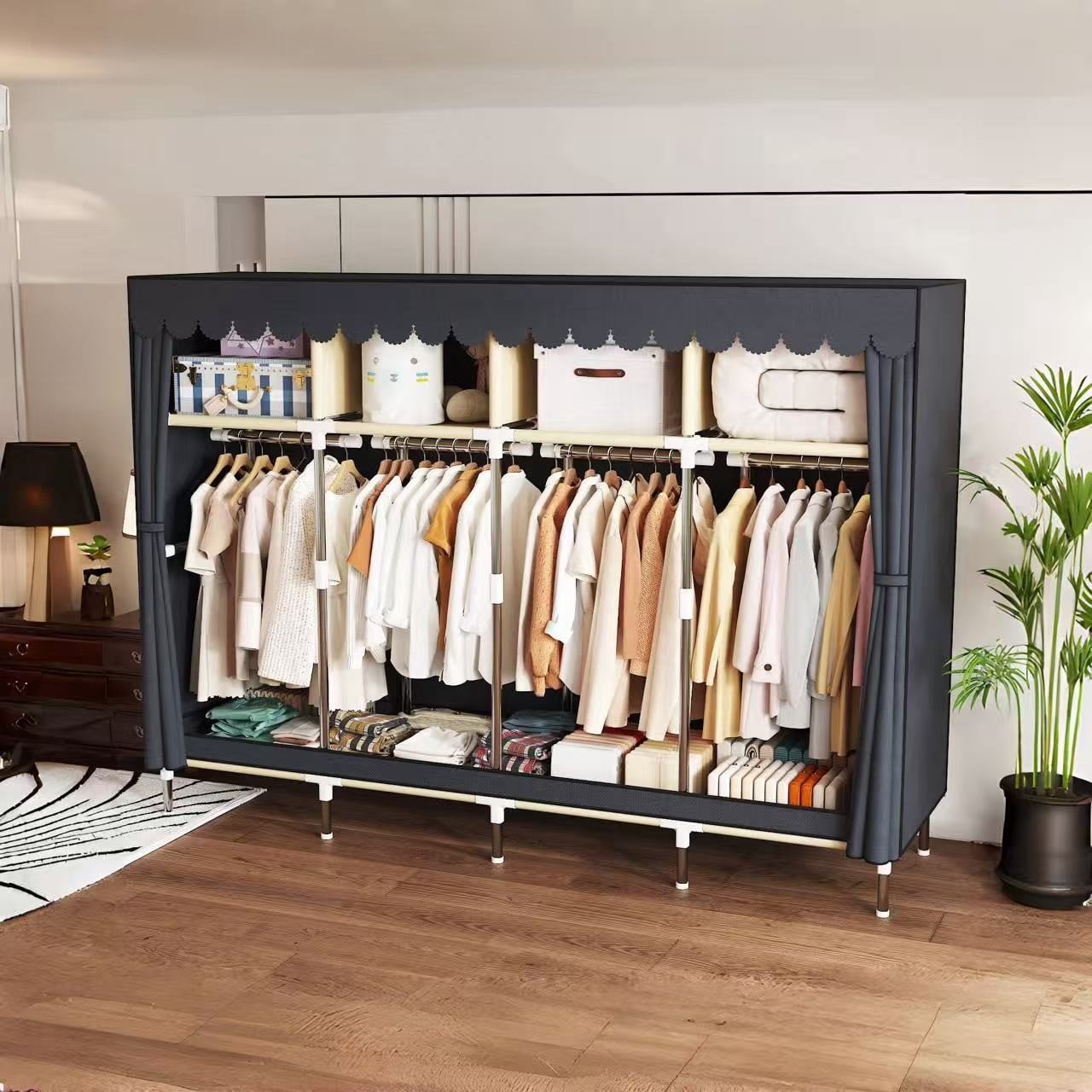 78.7Inch Portable Wardrobe Closet, 4 Storage Spaces with 4Hanging Rods,s，Steel Frame Fabric Organizer, Easy Assembly and Dust Resistant Design,red
