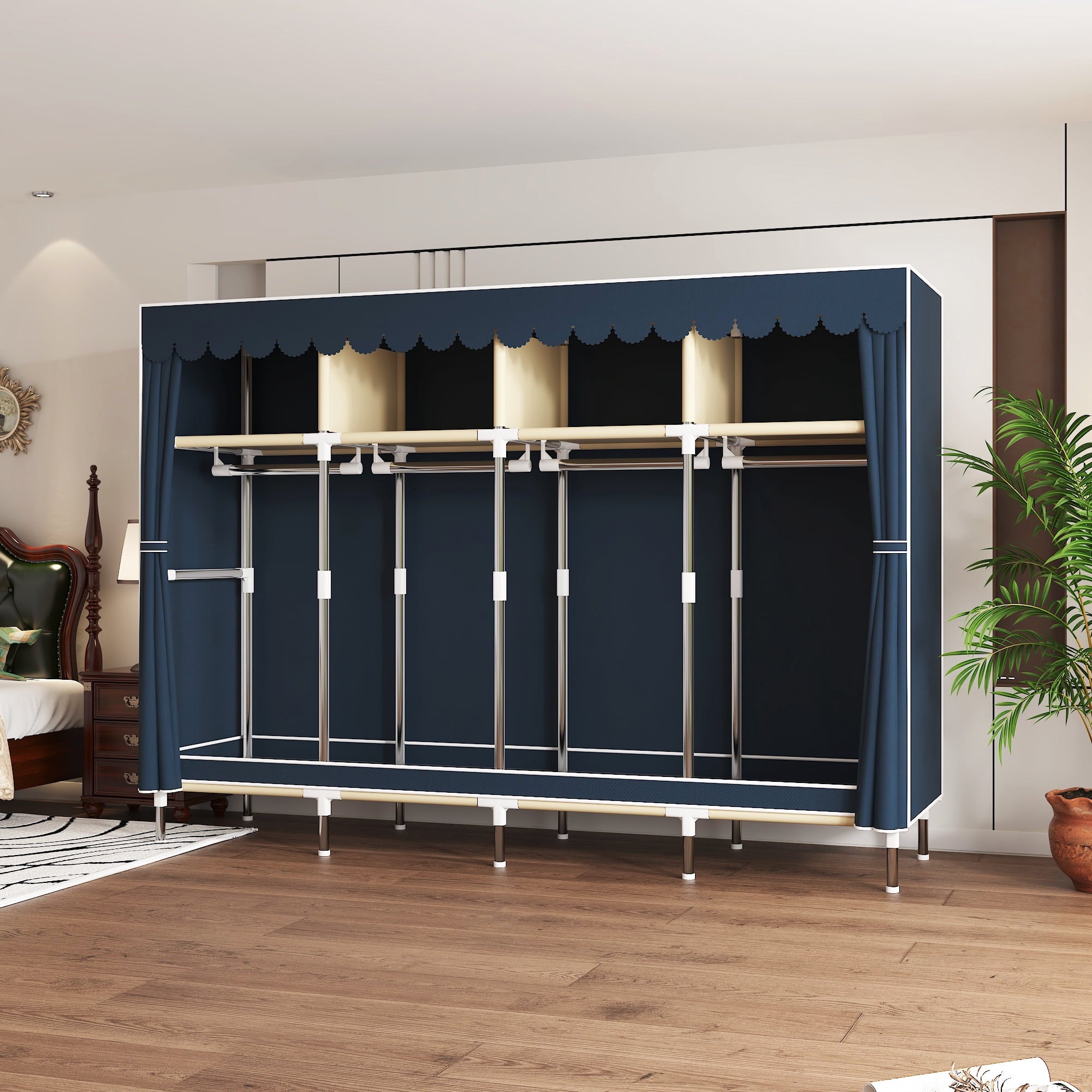 78.7Inch Portable Wardrobe Closet, 4 Storage Spaces with 4Hanging Rods,s，Steel Frame Fabric Organizer, Easy Assembly and Dust Resistant Design,red
