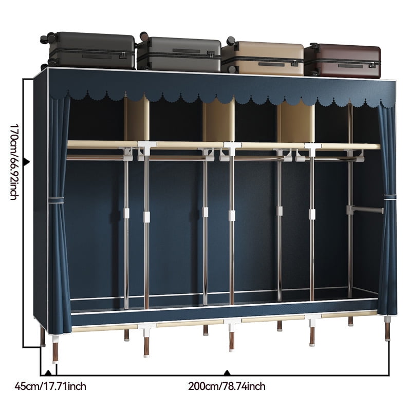 78.7Inch Portable Wardrobe Closet, 4 Storage Spaces with 4Hanging Rods,s，Steel Frame Fabric Organizer, Easy Assembly and Dust Resistant Design,red