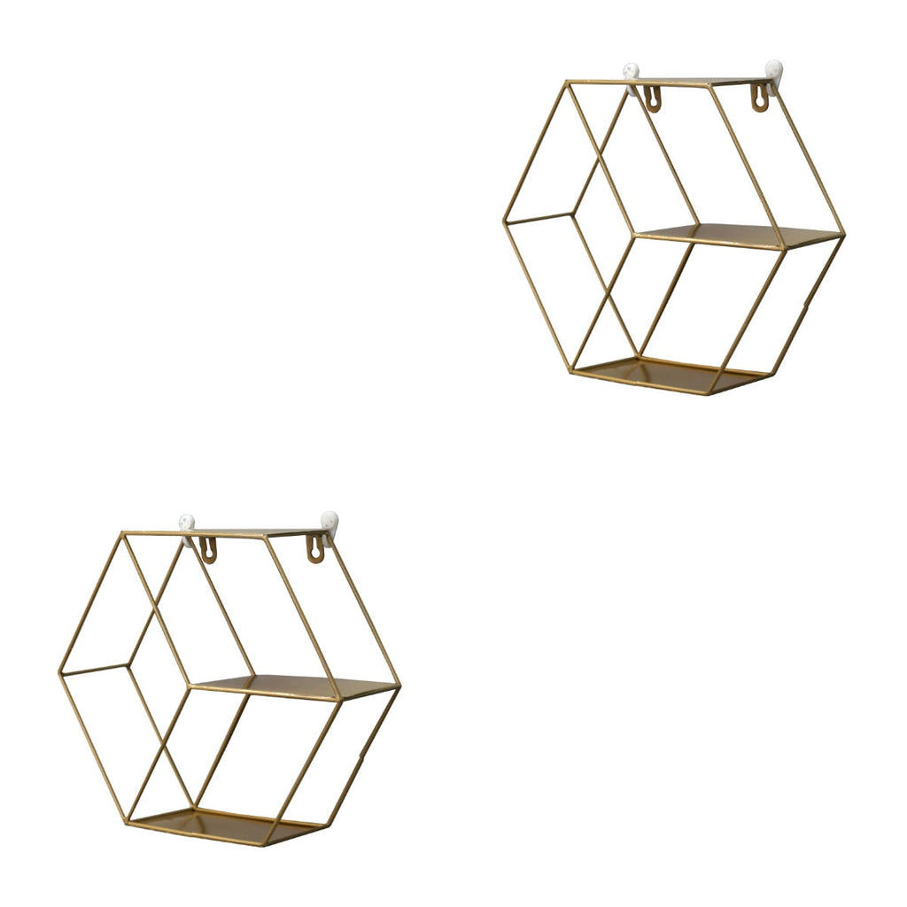 2 PCS Wall Storage Rack Gold Shelves Decorative Shelf Golden