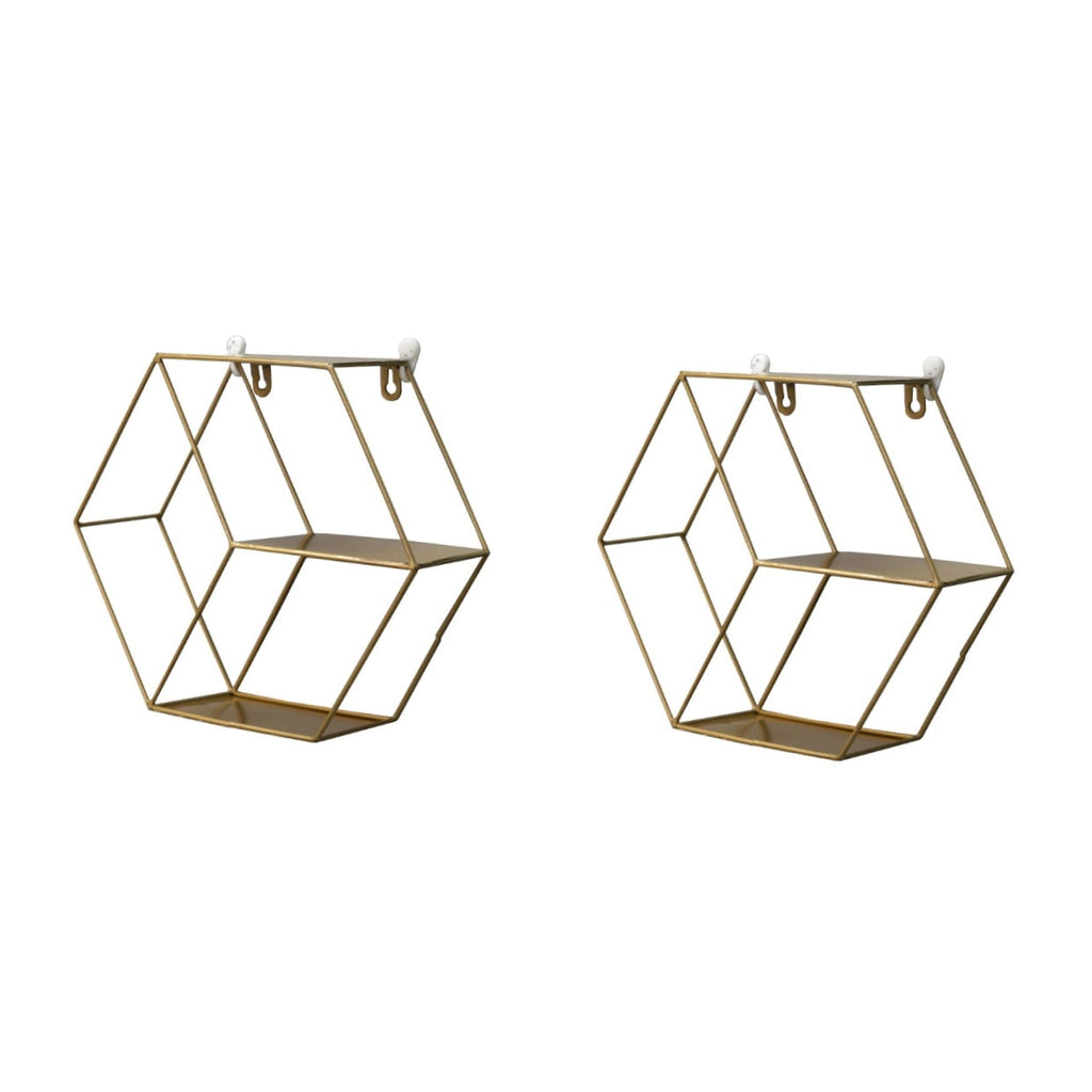 2 PCS Wall Storage Rack Gold Shelves Decorative Shelf Golden