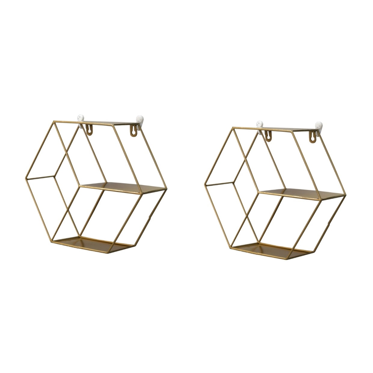 2 PCS Wall Storage Rack Gold Shelves Decorative Shelf Golden