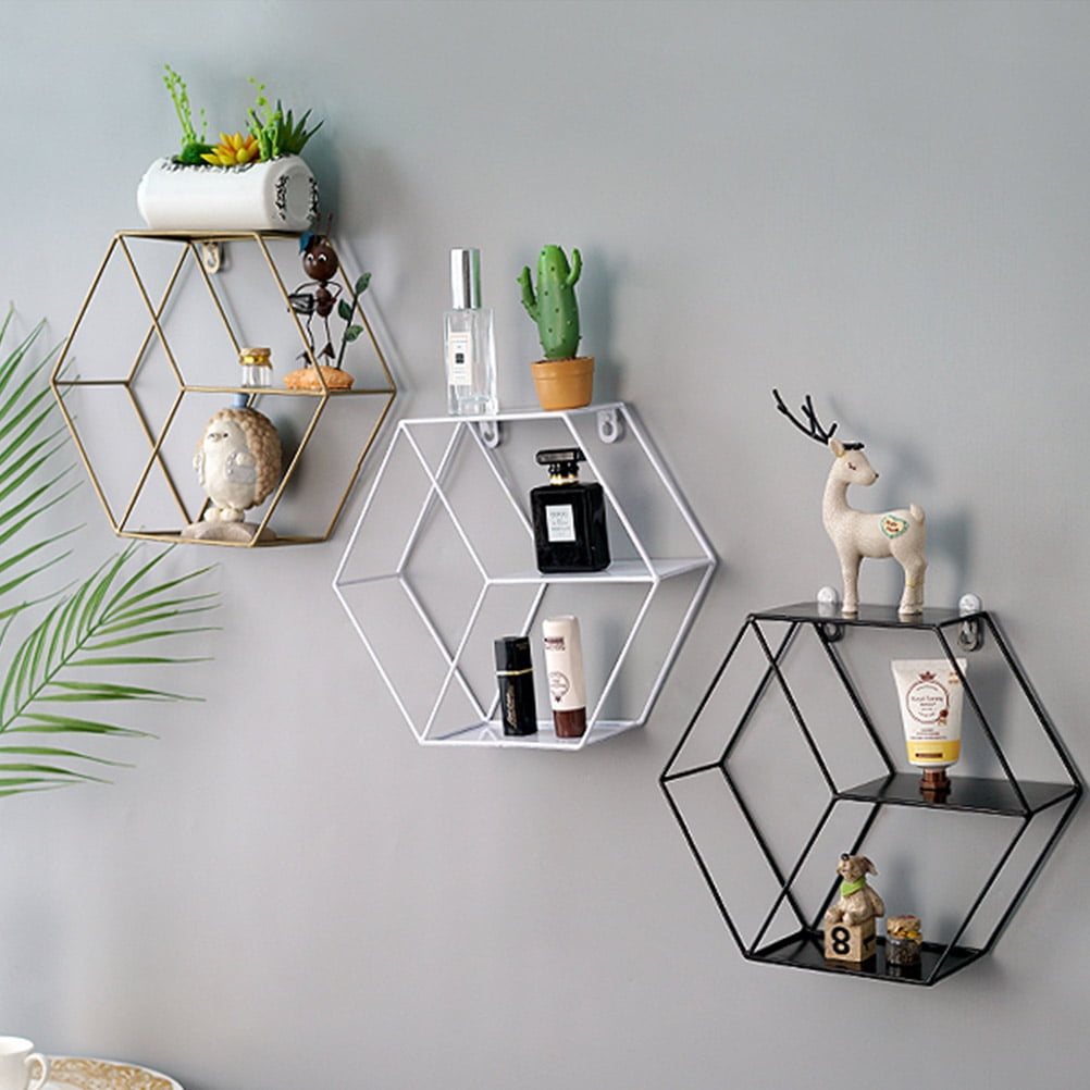 2 PCS Wall Storage Rack Gold Shelves Decorative Shelf Golden