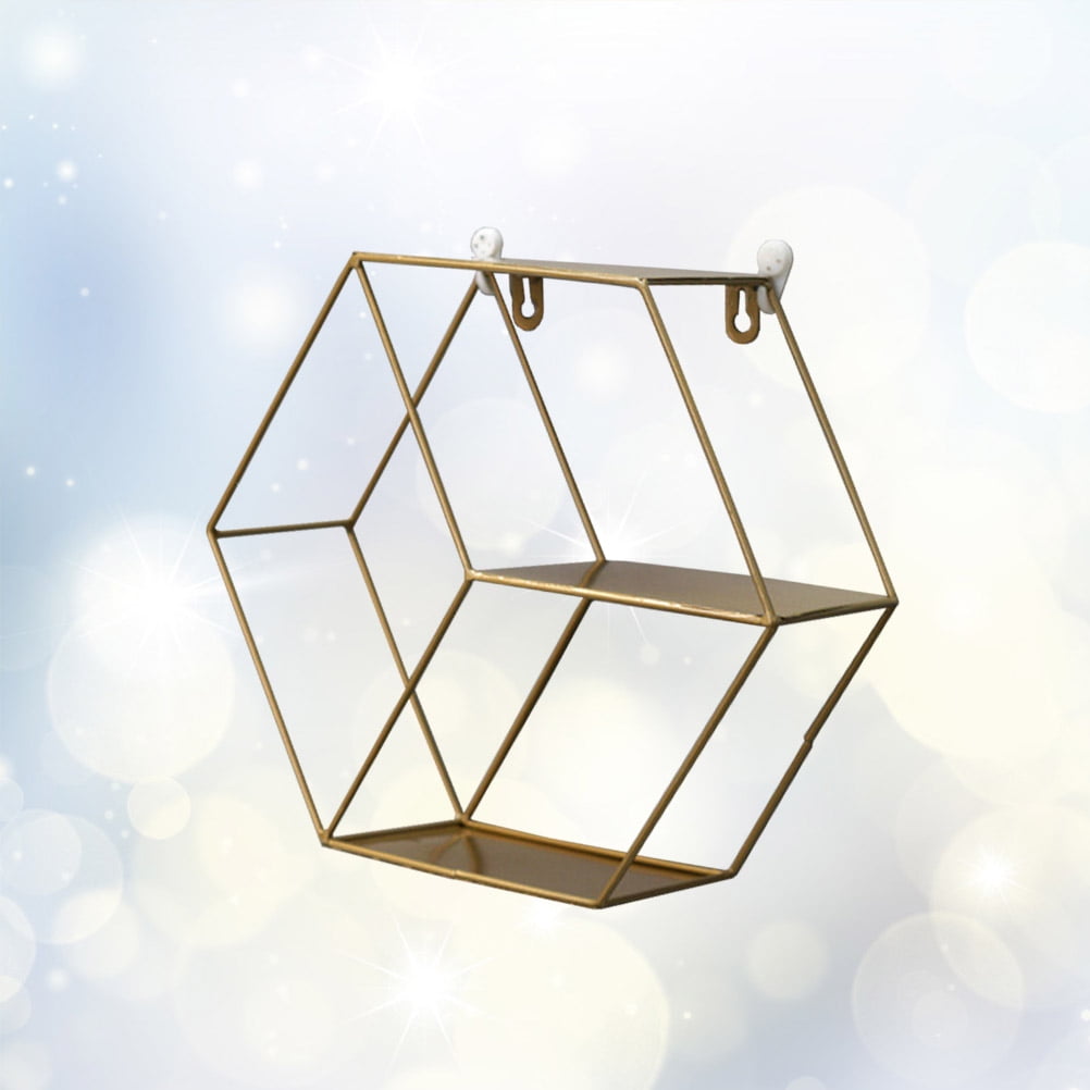 2 PCS Wall Storage Rack Gold Shelves Decorative Shelf Golden