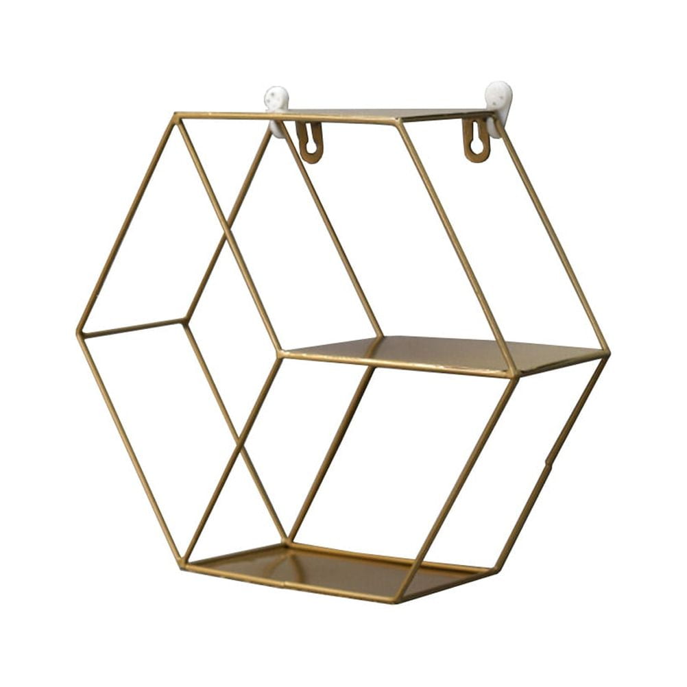 2 PCS Wall Storage Rack Gold Shelves Decorative Shelf Golden