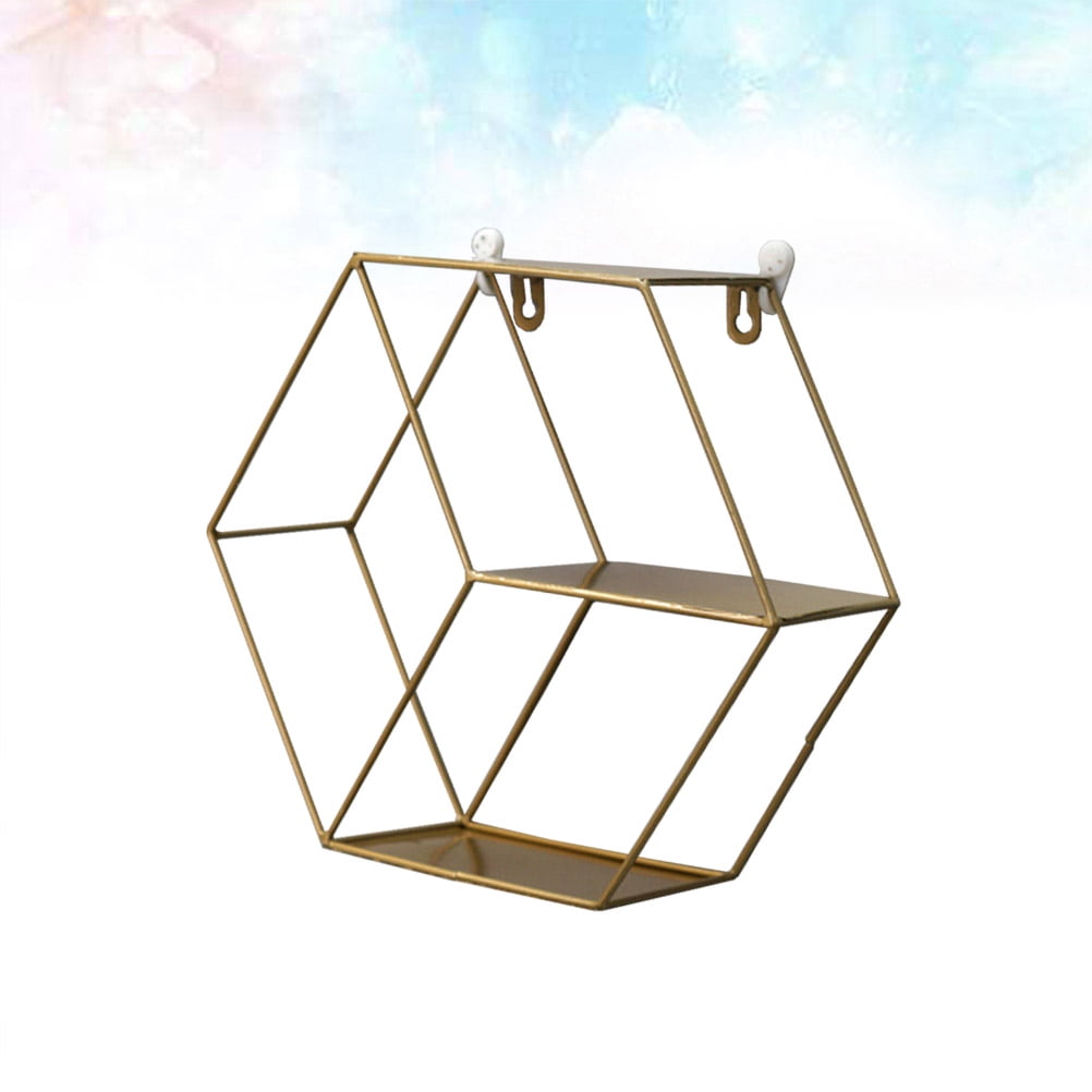 2 PCS Wall Storage Rack Gold Shelves Decorative Shelf Golden