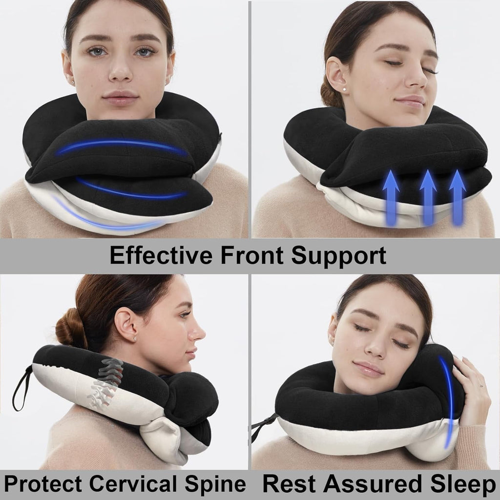 Airplane Travel Neck Pillow With 360° Head Support, Includes Eye Mask Earplugs Carrying Bag, Ideal For Long Flight Sleep