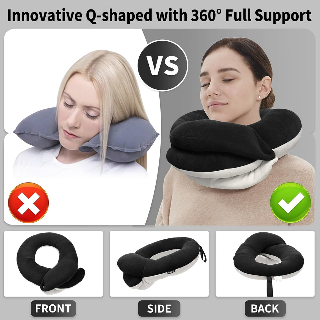 Airplane Travel Neck Pillow With 360° Head Support, Includes Eye Mask Earplugs Carrying Bag, Ideal For Long Flight Sleep