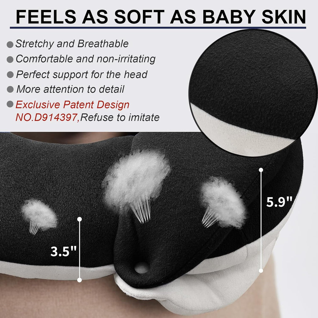 Airplane Travel Neck Pillow With 360° Head Support, Includes Eye Mask Earplugs Carrying Bag, Ideal For Long Flight Sleep