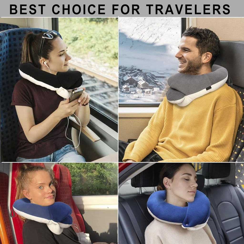 Airplane Travel Neck Pillow With 360° Head Support, Includes Eye Mask Earplugs Carrying Bag, Ideal For Long Flight Sleep