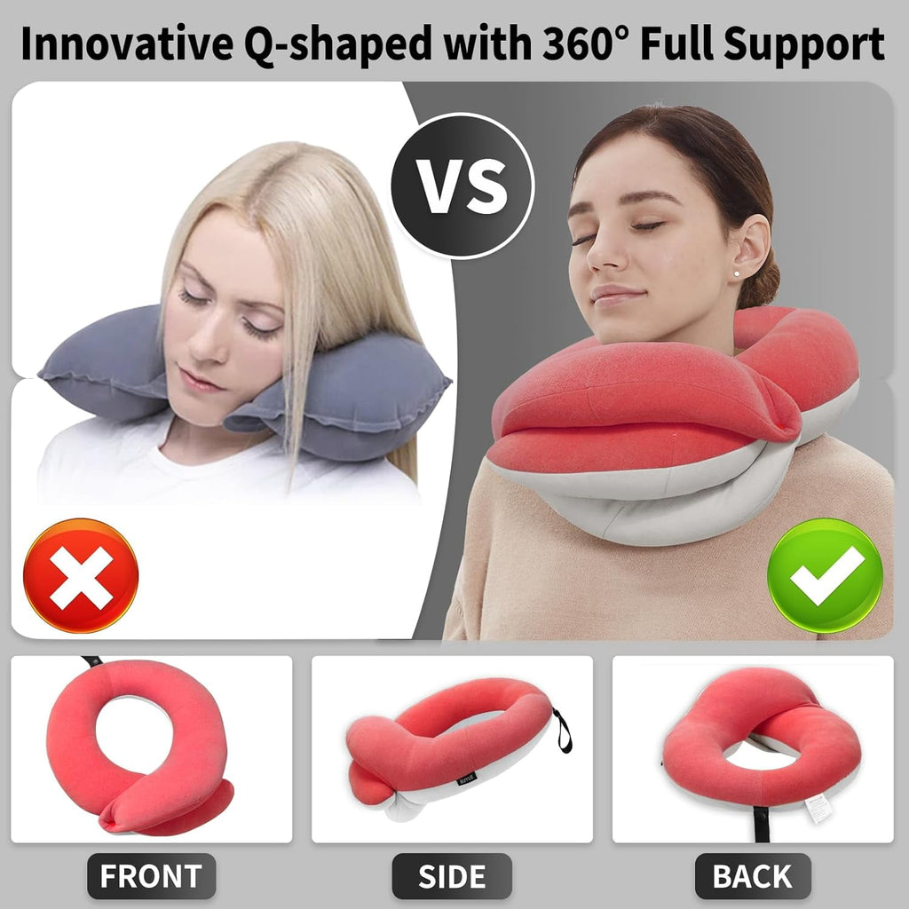 Airplane Travel Neck Pillow With 360° Head Support, Includes Eye Mask Earplugs Carrying Bag, Ideal For Long Flight Sleep