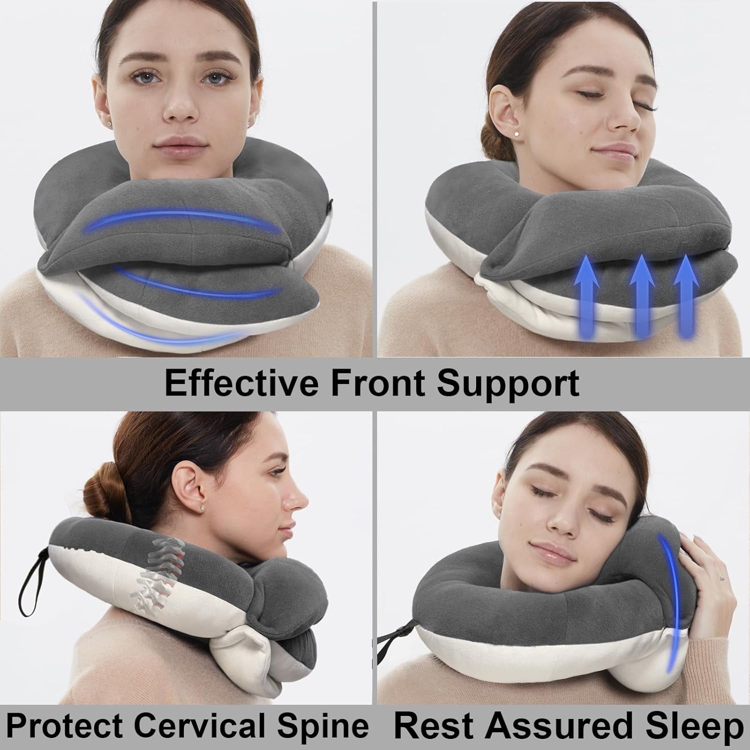Airplane Travel Neck Pillow With 360° Head Support, Includes Eye Mask Earplugs Carrying Bag, Ideal For Long Flight Sleep