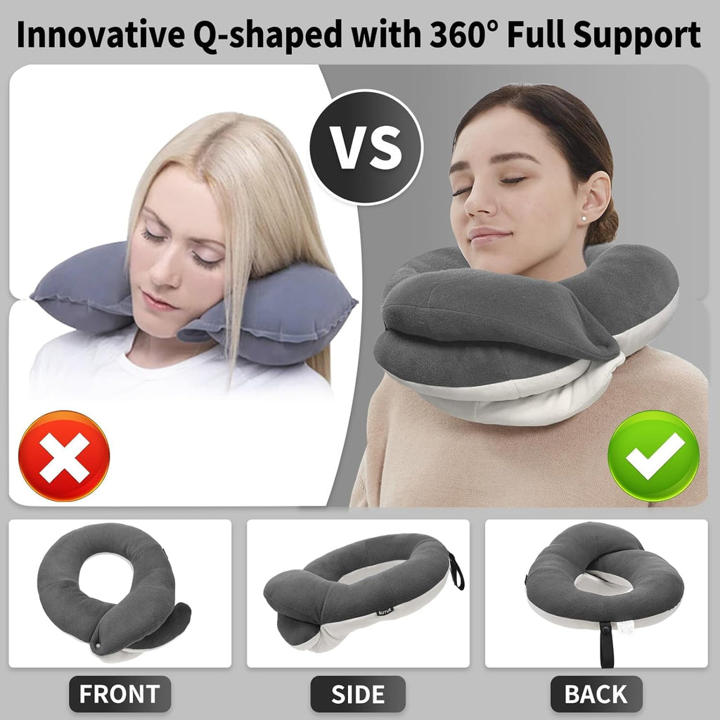 Airplane Travel Neck Pillow With 360° Head Support, Includes Eye Mask Earplugs Carrying Bag, Ideal For Long Flight Sleep
