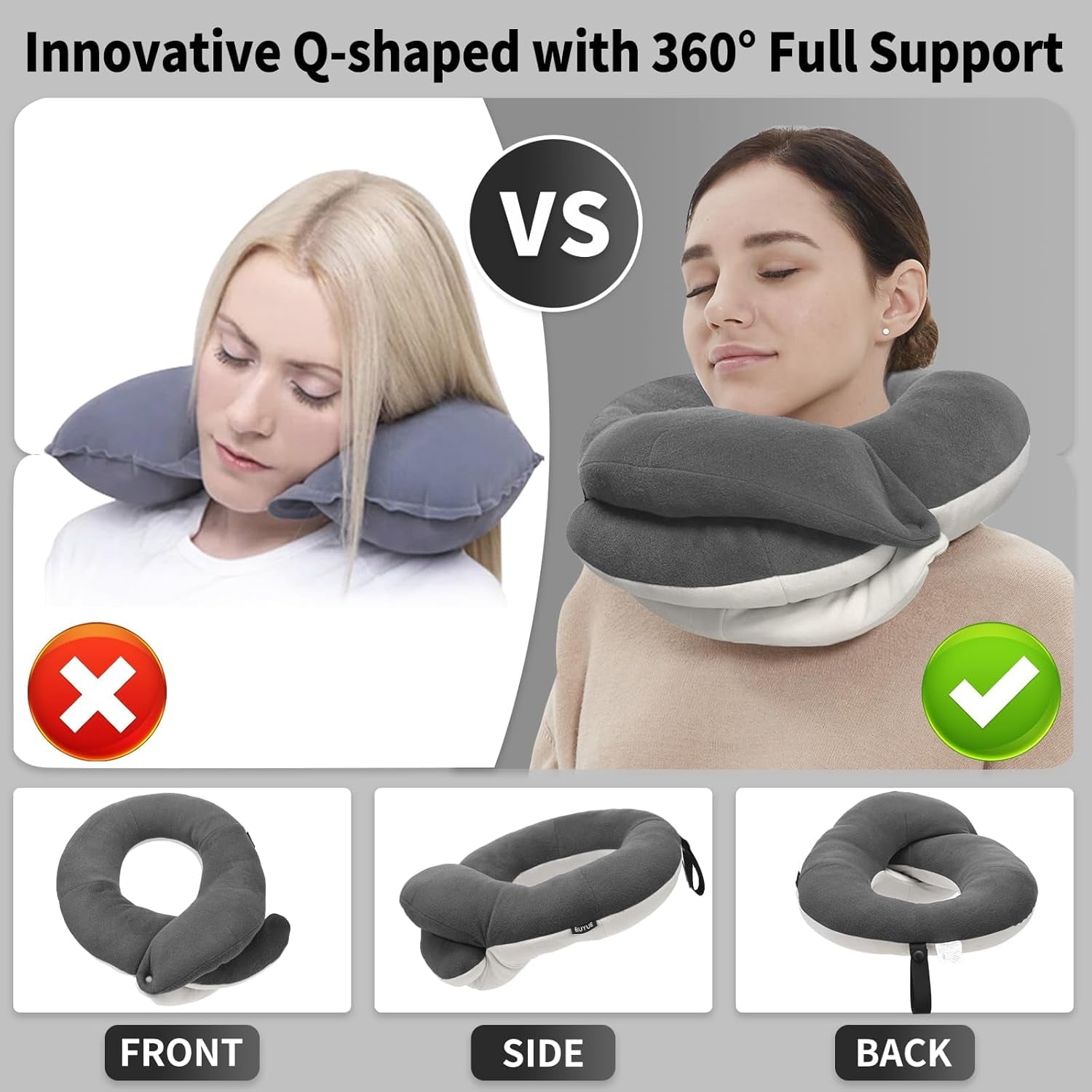 Airplane Travel Neck Pillow With 360° Head Support, Includes Eye Mask Earplugs Carrying Bag, Ideal For Long Flight Sleep