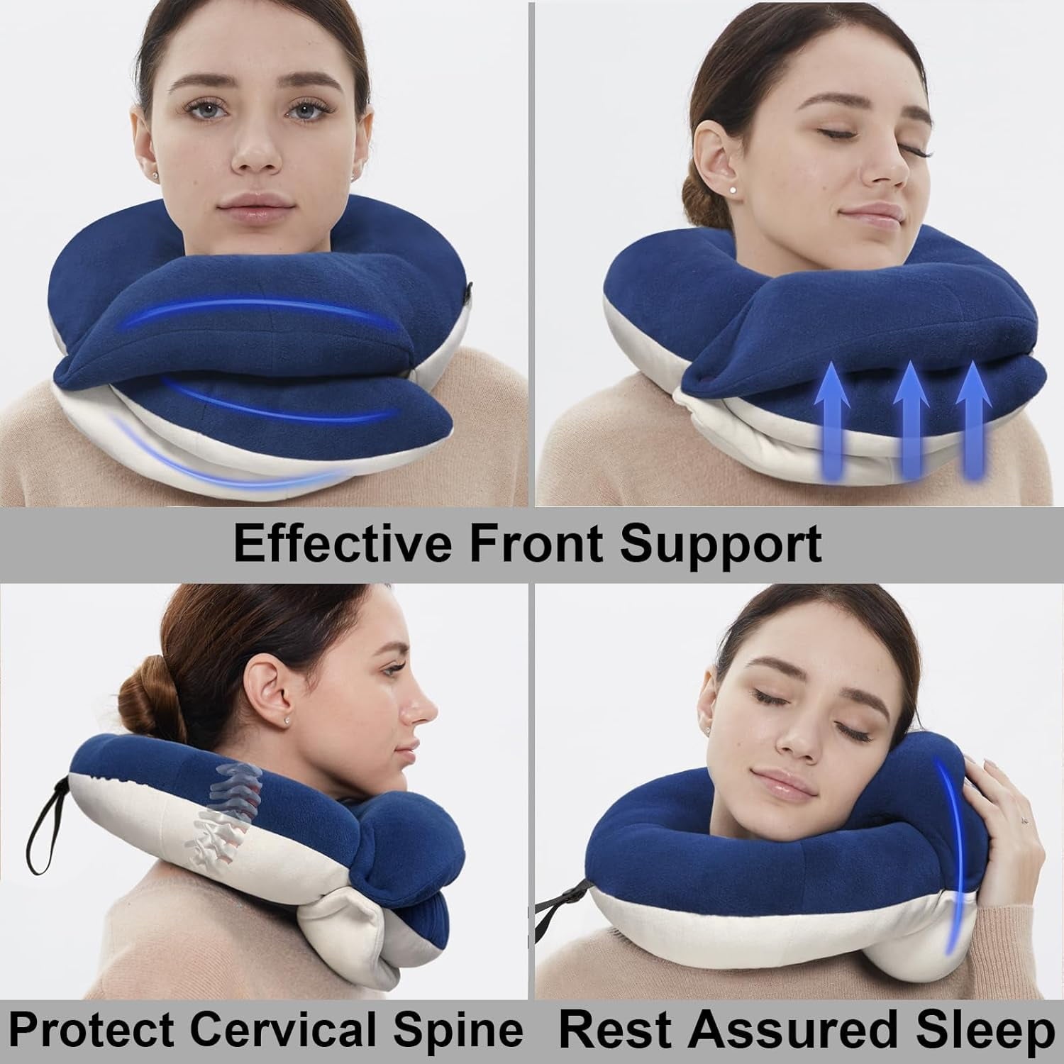 Airplane Travel Neck Pillow With 360° Head Support, Includes Eye Mask Earplugs Carrying Bag, Ideal For Long Flight Sleep
