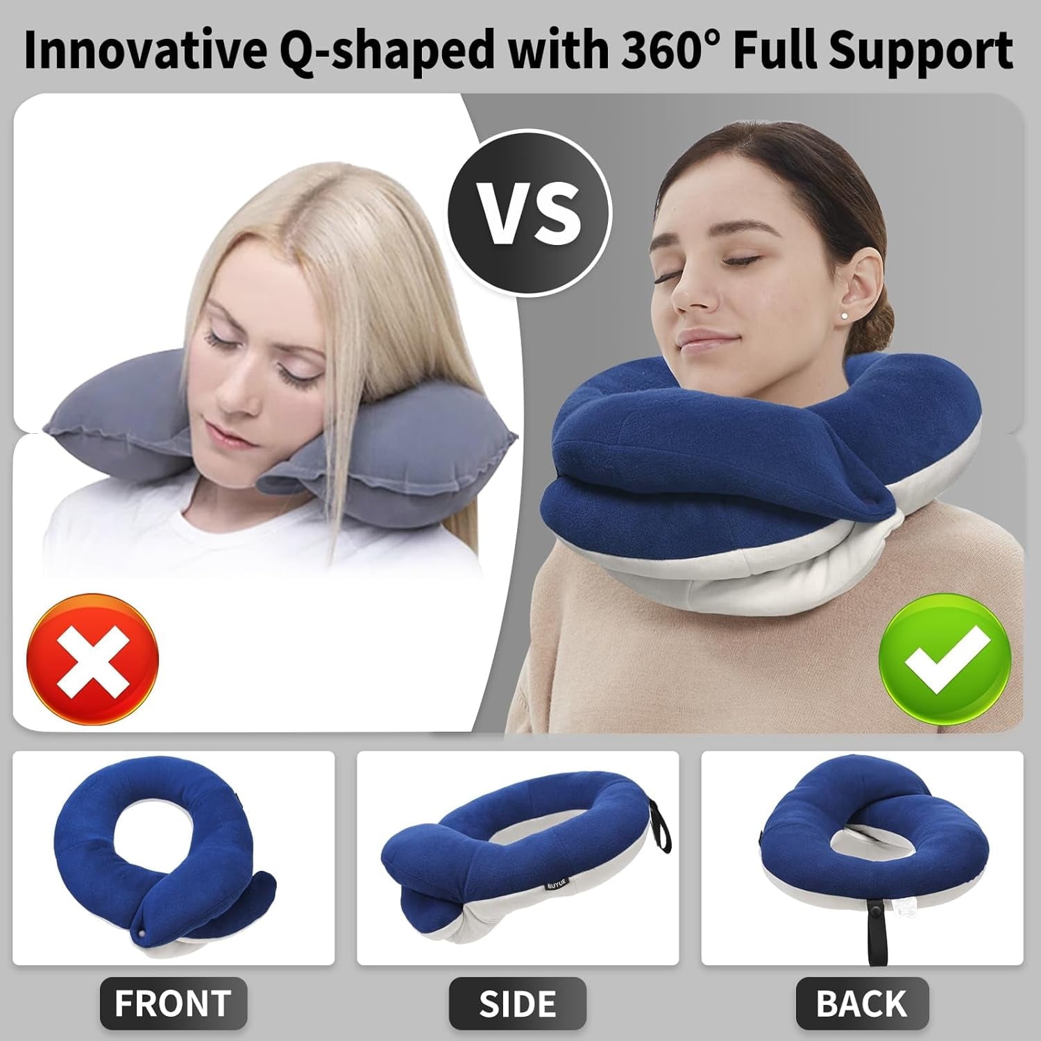 Airplane Travel Neck Pillow With 360° Head Support, Includes Eye Mask Earplugs Carrying Bag, Ideal For Long Flight Sleep