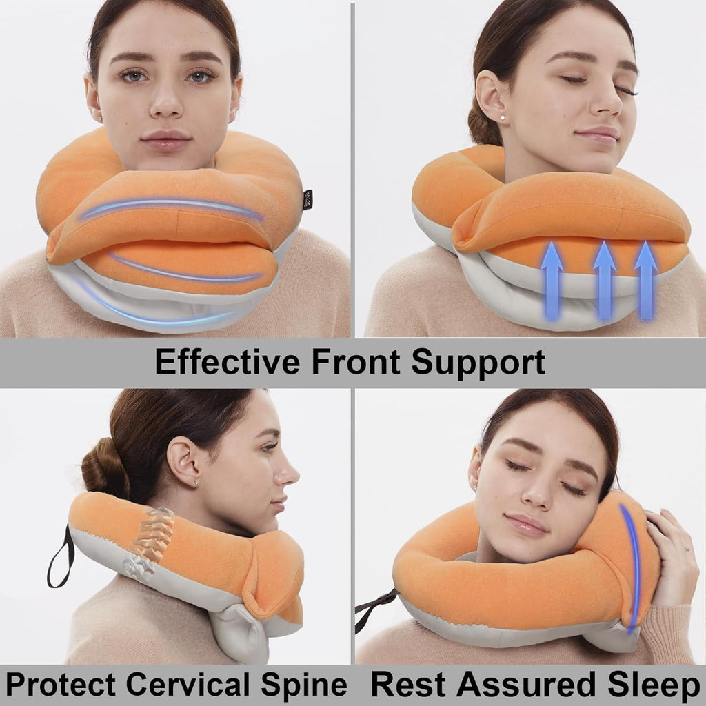 Airplane Travel Neck Pillow With 360° Head Support, Includes Eye Mask Earplugs Carrying Bag, Ideal For Long Flight Sleep