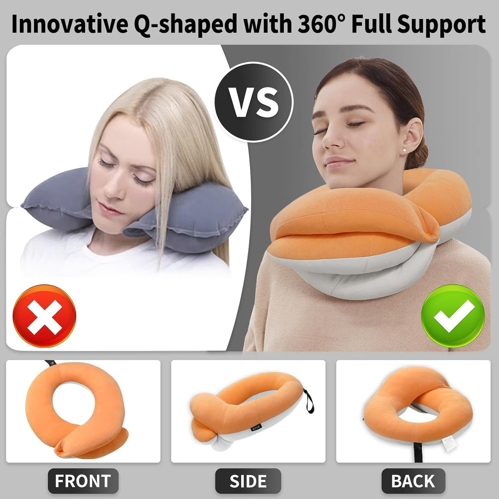 Airplane Travel Neck Pillow With 360° Head Support, Includes Eye Mask Earplugs Carrying Bag, Ideal For Long Flight Sleep