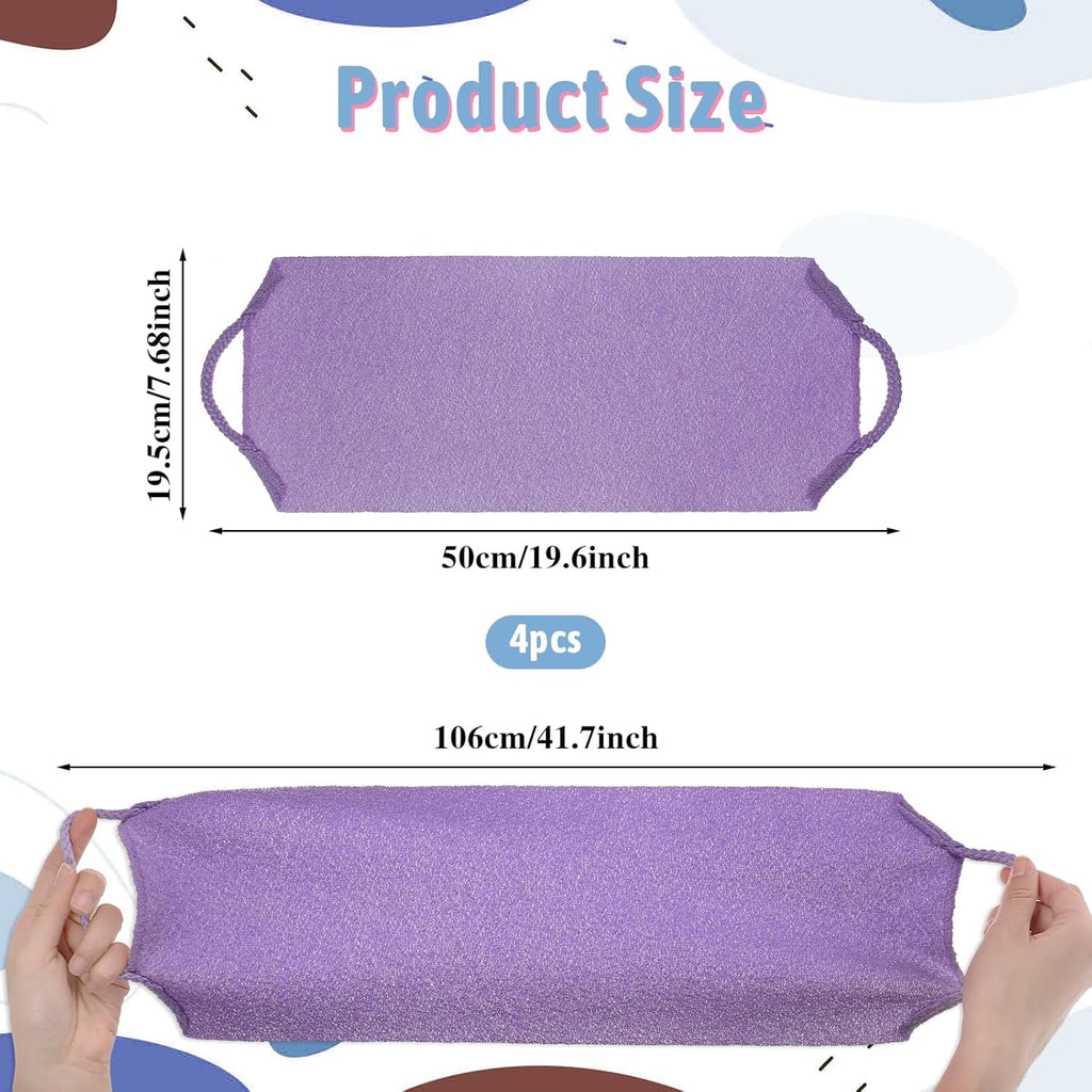 4pcs Exfoliating Back Washers Scrub with Handles Japanese Body Scrubber Cloth Towel for Shower Nylon Back Exfoliator Extended Back Washers Stretchable Body Bath Pull Strap for Cleans Skin Massages