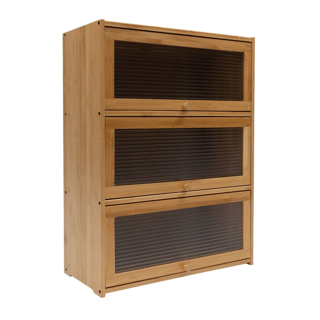 3-Tier Bamboo Acrylic Storage Cabinet 176.36 lbs Capacity - Modern Deck Mounted Organizer for Kitchen &amp; Bedroom