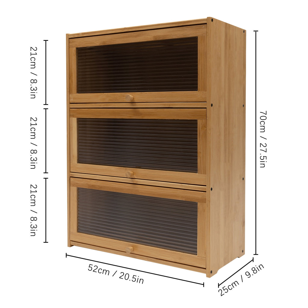 3-Tier Bamboo Acrylic Storage Cabinet 176.36 lbs Capacity - Modern Deck Mounted Organizer for Kitchen &amp; Bedroom