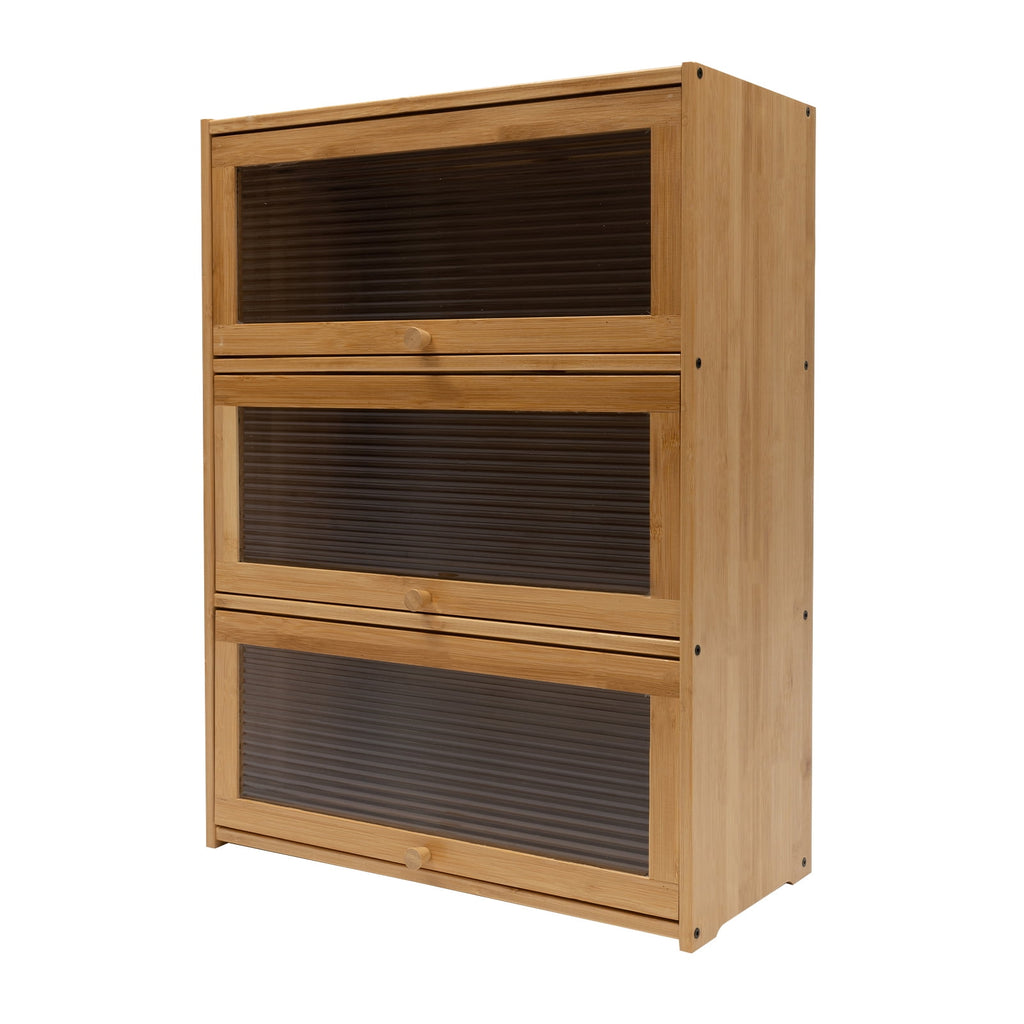 3-Tier Bamboo Acrylic Storage Cabinet 176.36 lbs Capacity - Modern Deck Mounted Organizer for Kitchen &amp; Bedroom