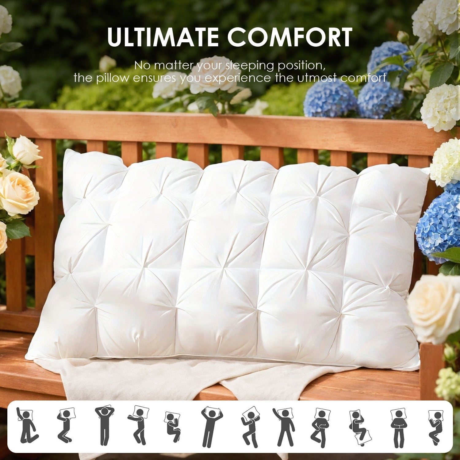 1pcPremium Hotel Collection Flannel Twisted Side Sleeper Pillow Orthopedic Neck Support with 600GSM Brushed Cotton Cover, Hypoallergenic Luxury Bed Pillow (White)