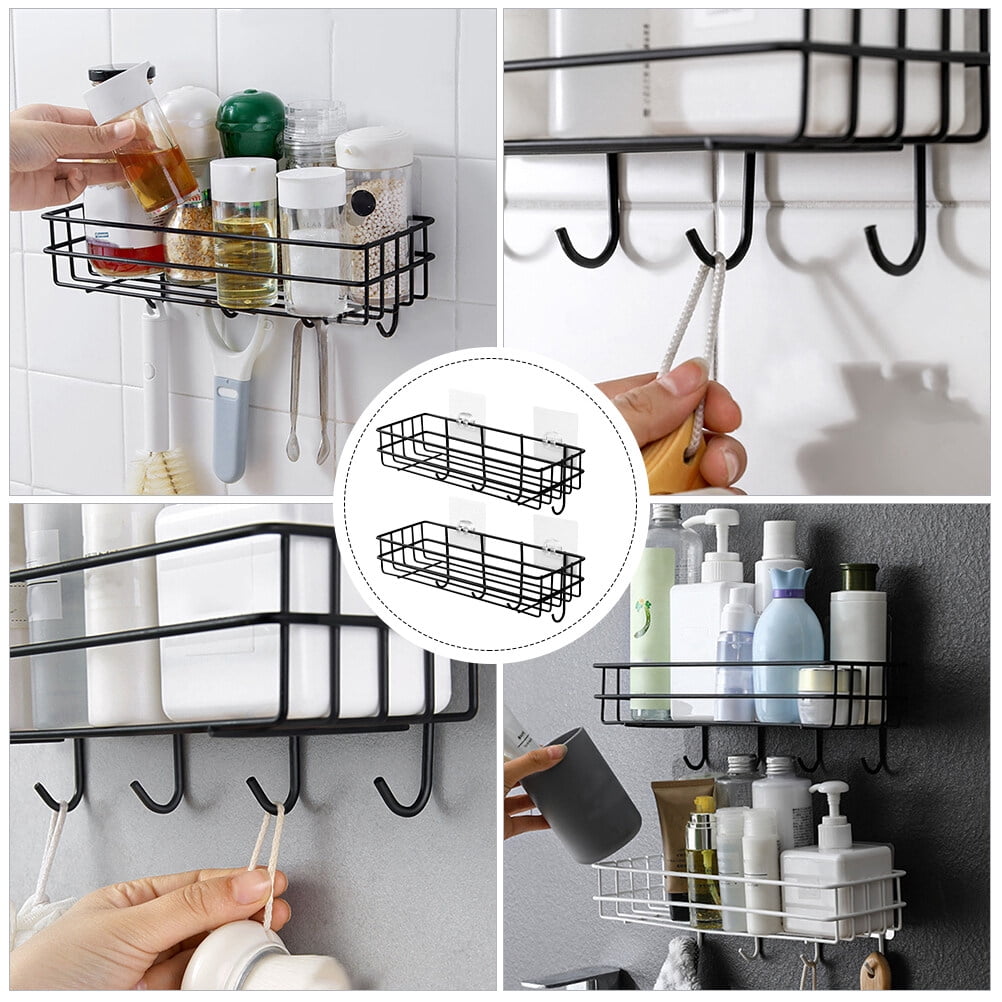 3 Pieces Rack with Hook Bedroom Storage Shelf Miss 28x10.5cm Black