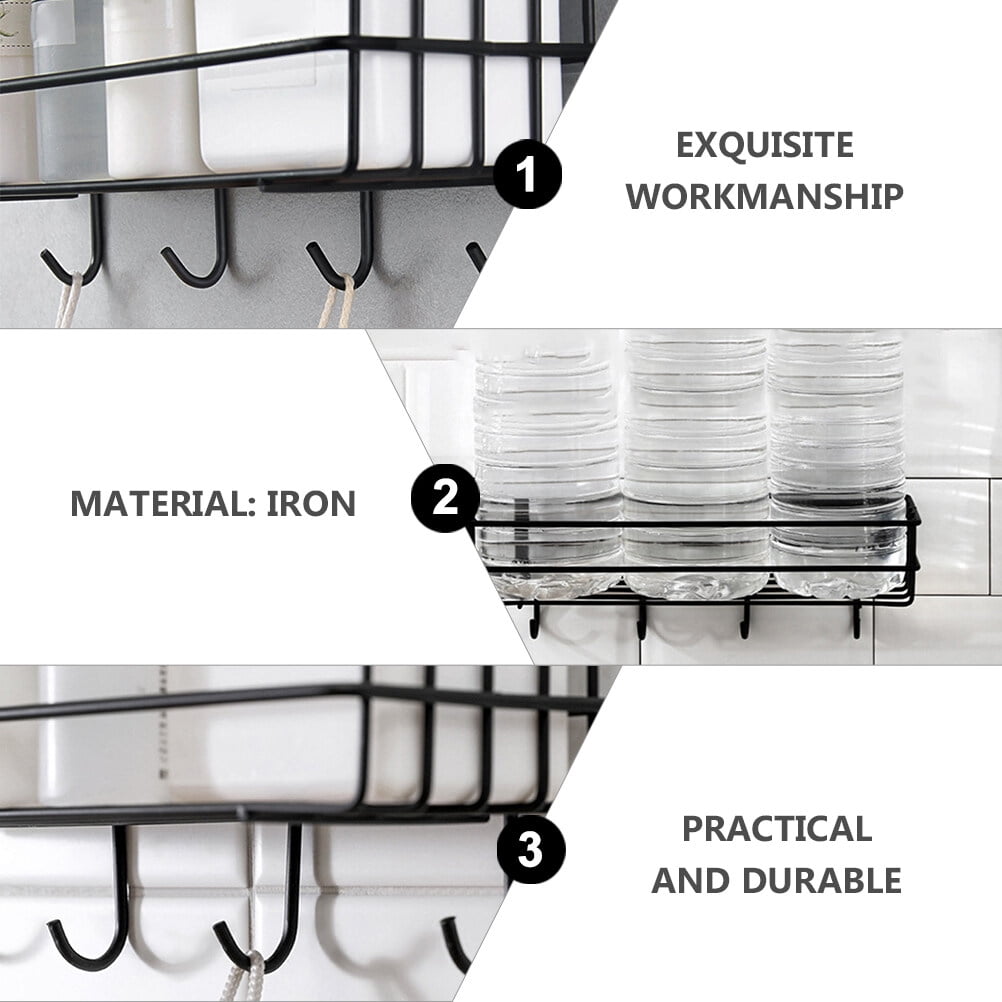 3 Pieces Rack with Hook Bedroom Storage Shelf Miss 28x10.5cm Black