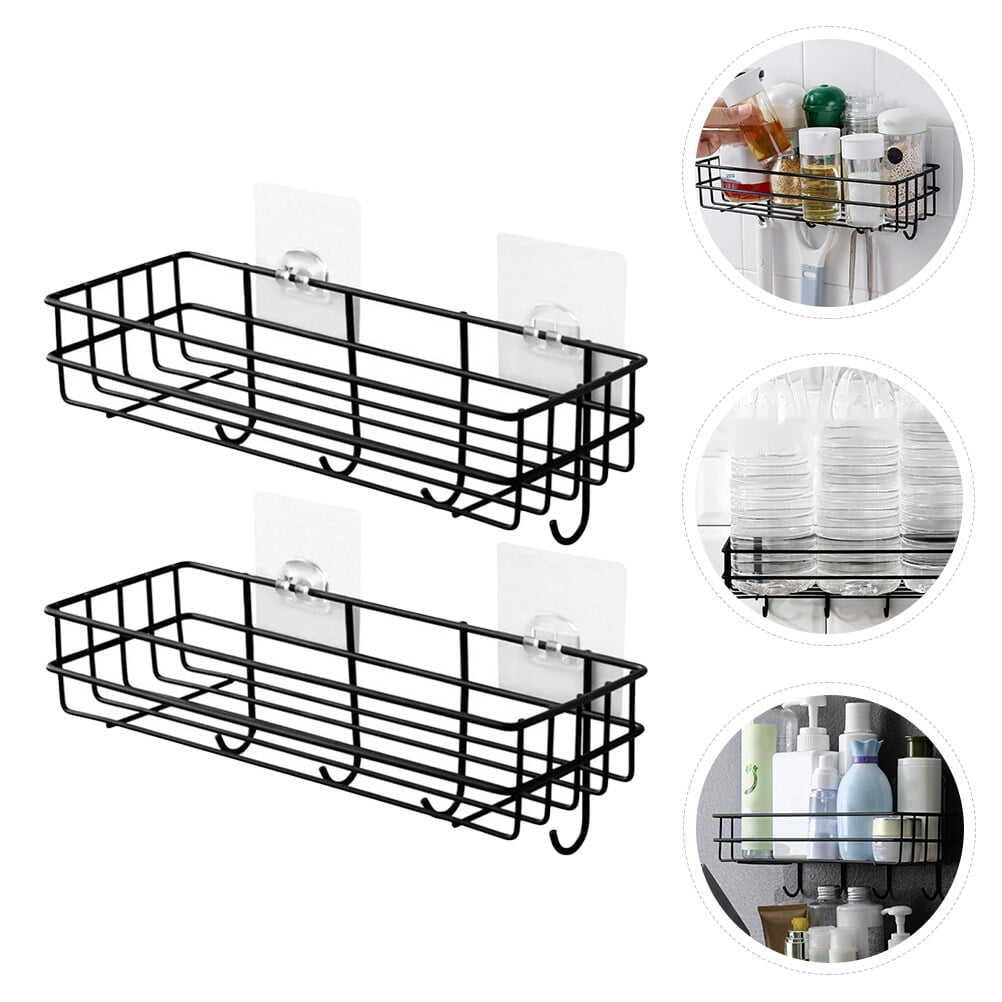 3 Pieces Rack with Hook Bedroom Storage Shelf Miss 28x10.5cm Black