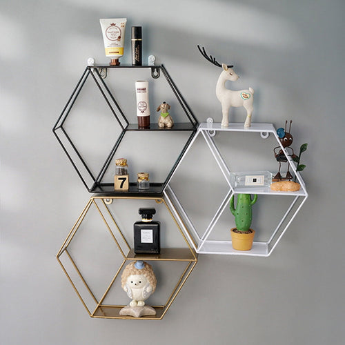 2 Pieces Wall Shelves Honeycomb Living Room Decoration Hexagon Design