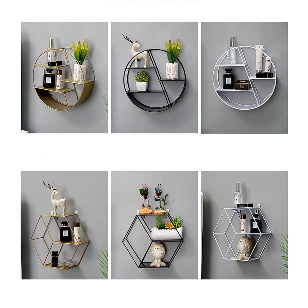 2 Pieces Wall Shelves Honeycomb Living Room Decoration Hexagon Design