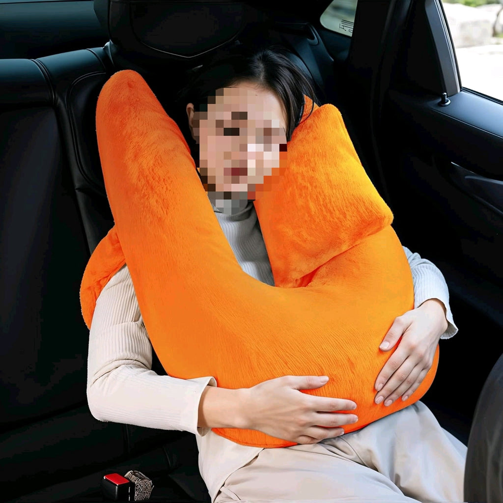 Travel Pillow for Adults and Children, The Back Seat of Car Travel Pillow Double-Handed &amp; Head Support Cushion Sleeper Holder Pillows for Long-Distance Travel (Orange)$$Bedding