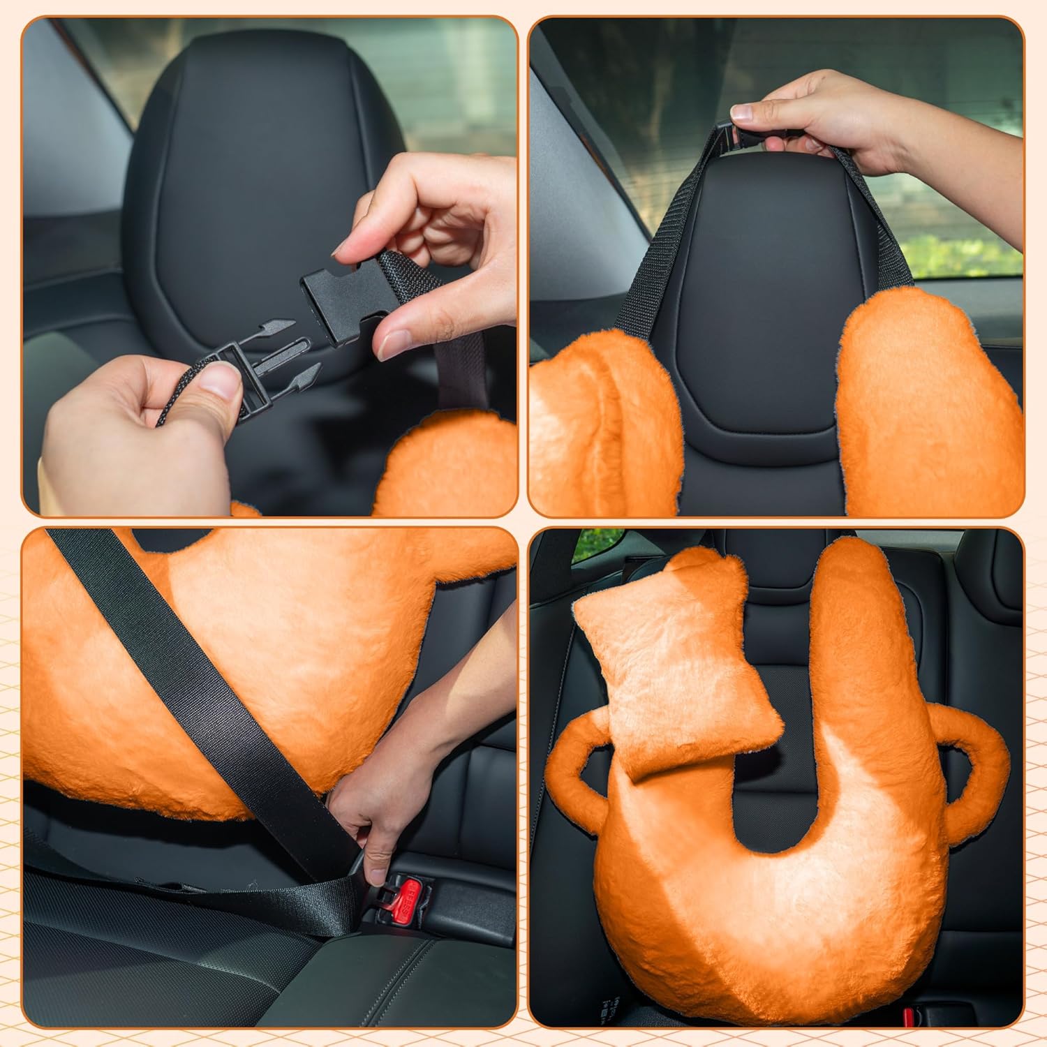 Travel Pillow for Adults and Children, The Back Seat of Car Travel Pillow Double-Handed &amp; Head Support Cushion Sleeper Holder Pillows for Long-Distance Travel (Orange)$$Bedding