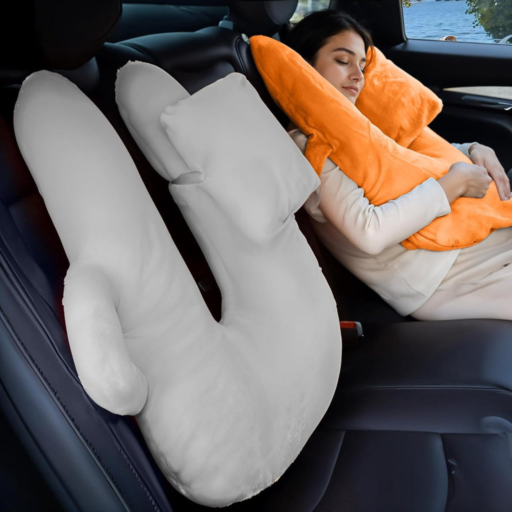 Travel Pillow for Adults and Children, The Back Seat of Car Travel Pillow Double-Handed &amp; Head Support Cushion Sleeper Holder Pillows for Long-Distance Travel (Orange)$$Bedding