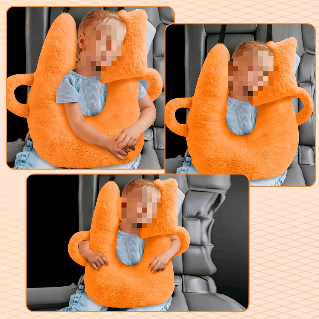 Travel Pillow for Adults and Children, The Back Seat of Car Travel Pillow Double-Handed &amp; Head Support Cushion Sleeper Holder Pillows for Long-Distance Travel (Orange)$$Bedding